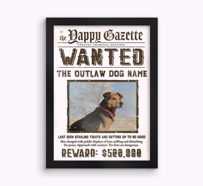 Wanted: Personalised {breedFullName} Photo Upload Framed Print